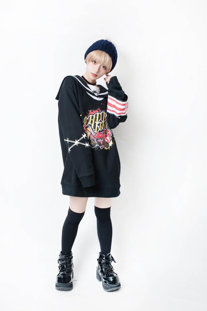 JillpunkオリジナルKERA二次コン可愛い 暴走熊アニキベア不良高校リバーシブルリストバンド付きセーラー服ワンピース制服Tシャツ ロリータ Lolita森ガール レディーおしゃれファッション秋葉系萌え