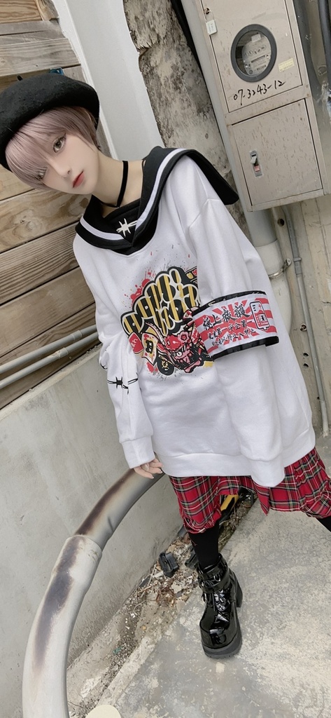 JillpunkオリジナルKERA二次コン可愛い 暴走熊アニキベア不良高校リバーシブルリストバンド付きセーラー服ワンピース制服Tシャツ ロリータ Lolita森ガール レディーおしゃれファッション秋葉系萌え