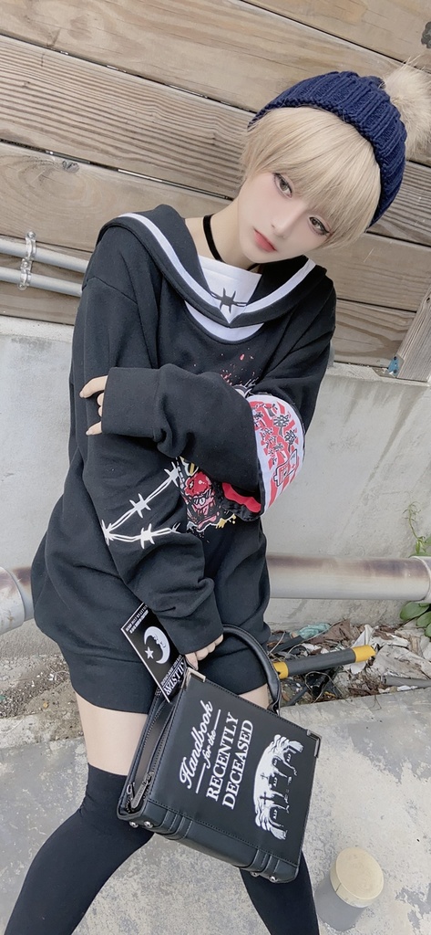 JillpunkオリジナルKERA二次コン可愛い 暴走熊アニキベア不良高校リバーシブルリストバンド付きセーラー服ワンピース制服Tシャツ ロリータ Lolita森ガール レディーおしゃれファッション秋葉系萌え