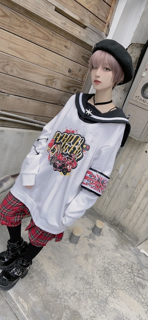 JillpunkオリジナルKERA二次コン可愛い 暴走熊アニキベア不良高校リバーシブルリストバンド付きセーラー服ワンピース制服Tシャツ ロリータ Lolita森ガール レディーおしゃれファッション秋葉系萌え