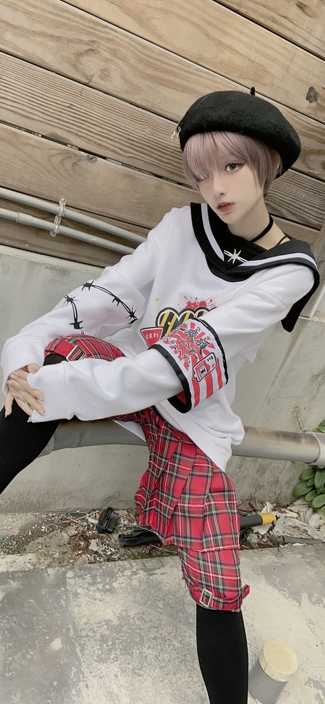 JillpunkオリジナルKERA二次コン可愛い 暴走熊アニキベア不良高校リバーシブルリストバンド付きセーラー服ワンピース制服Tシャツ ロリータ Lolita森ガール レディーおしゃれファッション秋葉系萌え