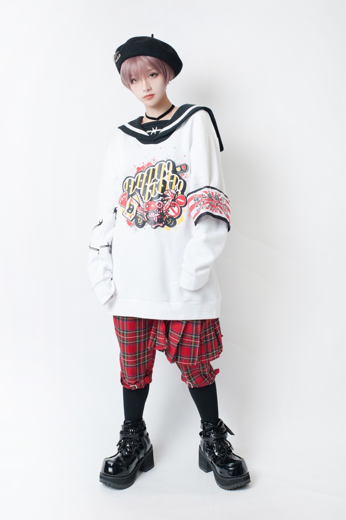 JillpunkオリジナルKERA二次コン可愛い 暴走熊アニキベア不良高校リバーシブルリストバンド付きセーラー服ワンピース制服Tシャツ ロリータ Lolita森ガール レディーおしゃれファッション秋葉系萌え