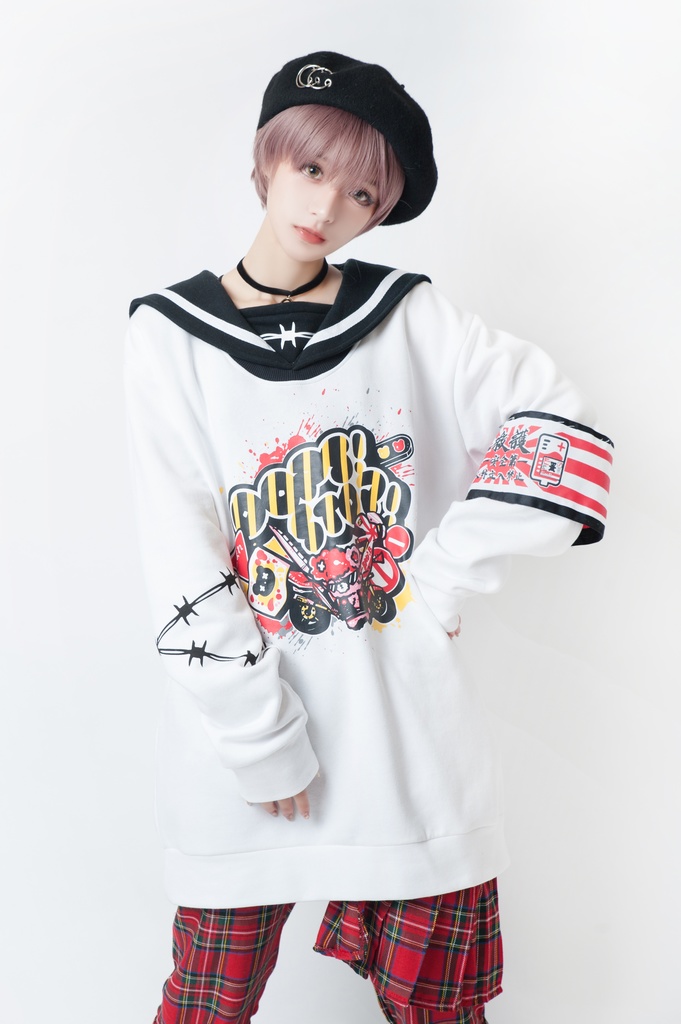 JillpunkオリジナルKERA二次コン可愛い 暴走熊アニキベア不良高校リバーシブルリストバンド付きセーラー服ワンピース制服Tシャツ ロリータ Lolita森ガール レディーおしゃれファッション秋葉系萌え