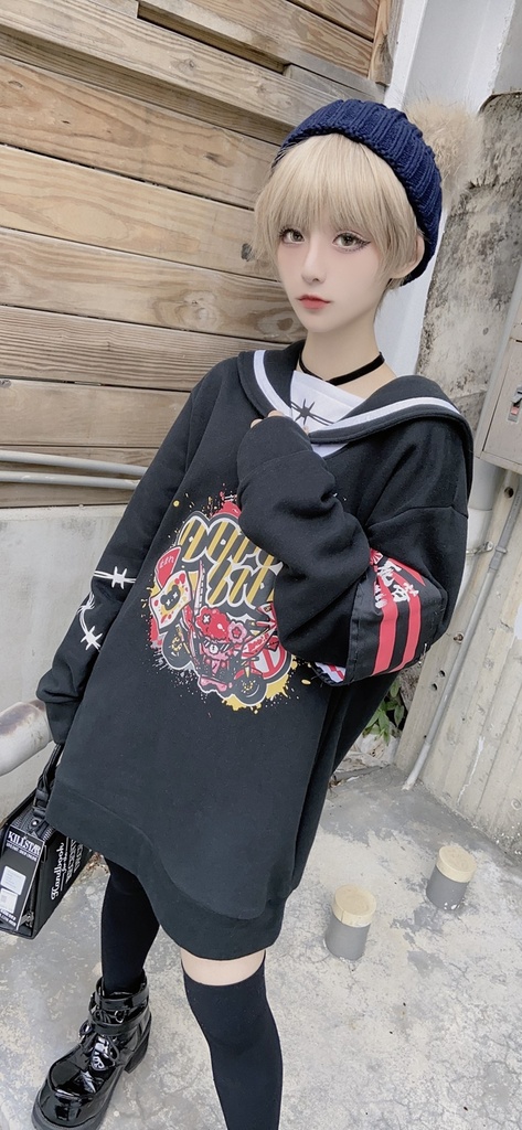 JillpunkオリジナルKERA二次コン可愛い 暴走熊アニキベア不良高校リバーシブルリストバンド付きセーラー服ワンピース制服Tシャツ ロリータ Lolita森ガール レディーおしゃれファッション秋葉系萌え