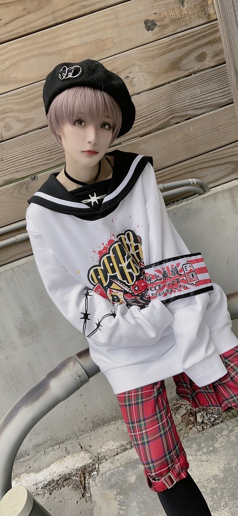 JillpunkオリジナルKERA二次コン可愛い 暴走熊アニキベア不良高校リバーシブルリストバンド付きセーラー服ワンピース制服Tシャツ ロリータ Lolita森ガール レディーおしゃれファッション秋葉系萌え