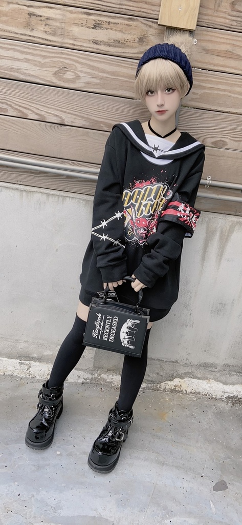 JillpunkオリジナルKERA二次コン可愛い 暴走熊アニキベア不良高校リバーシブルリストバンド付きセーラー服ワンピース制服Tシャツ ロリータ Lolita森ガール レディーおしゃれファッション秋葉系萌え