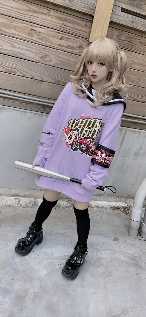 JillpunkオリジナルKERA二次コン可愛い 暴走熊アニキベア不良高校リバーシブルリストバンド付きセーラー服ワンピース制服Tシャツ ロリータ Lolita森ガール レディーおしゃれファッション秋葉系萌え