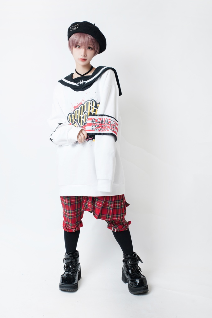 JillpunkオリジナルKERA二次コン可愛い 暴走熊アニキベア不良高校リバーシブルリストバンド付きセーラー服ワンピース制服Tシャツ ロリータ Lolita森ガール レディーおしゃれファッション秋葉系萌え