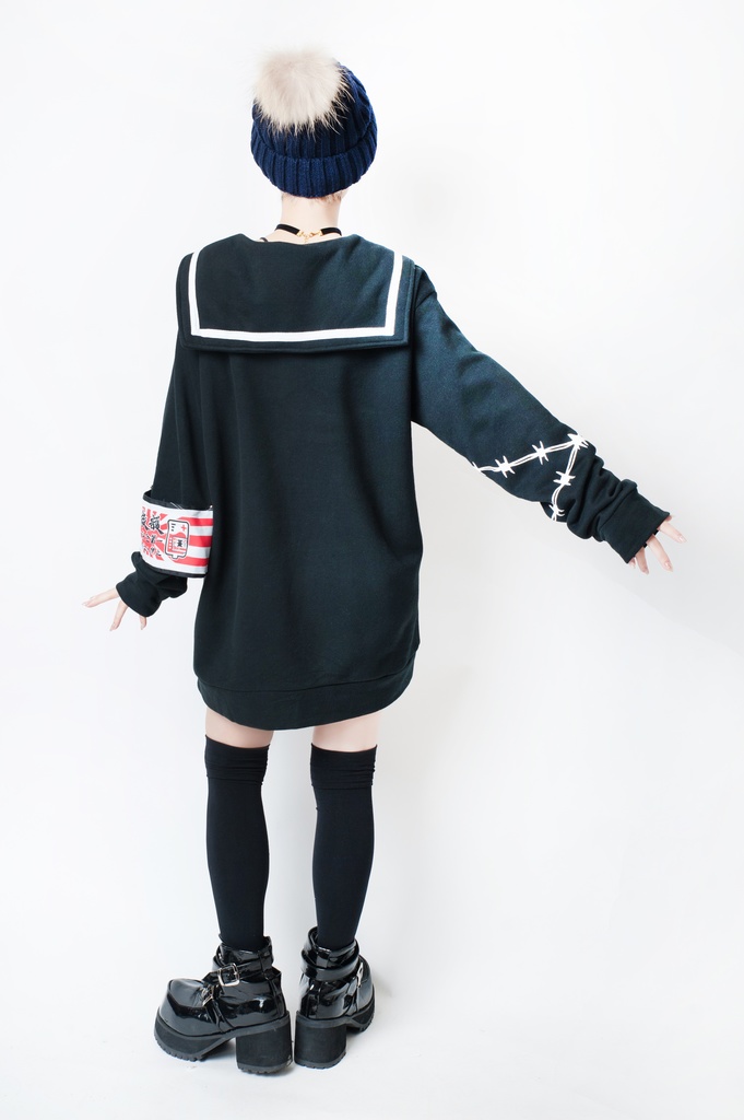 JillpunkオリジナルKERA二次コン可愛い 暴走熊アニキベア不良高校リバーシブルリストバンド付きセーラー服ワンピース制服Tシャツ ロリータ Lolita森ガール レディーおしゃれファッション秋葉系萌え