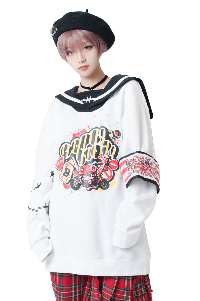 JillpunkオリジナルKERA二次コン可愛い 暴走熊アニキベア不良高校リバーシブルリストバンド付きセーラー服ワンピース制服Tシャツ ロリータ Lolita森ガール レディーおしゃれファッション秋葉系萌え