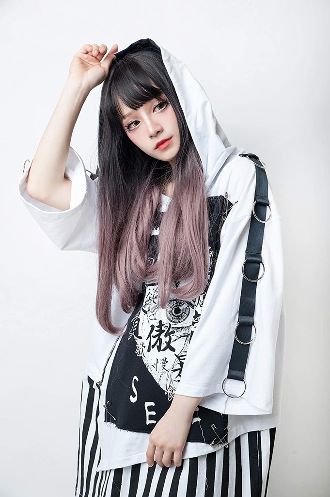 JillpunkオリジナルKERA二次コン 七つの大罪地母神心臓安全ピン付きレイヤードゆったりパーカー メンズ レディース大きいサイズ男女兼用おしゃれV系ファッション