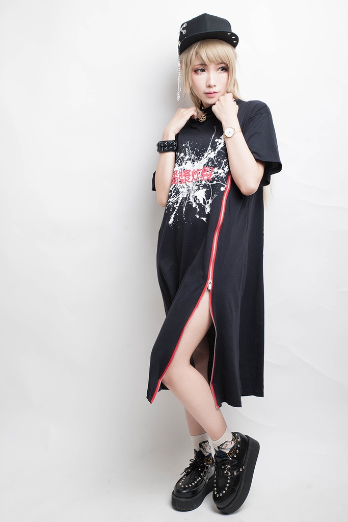 JillpunkオリジナルスタイユニセックスロングTシャツ ワンピース 秋葉原漫画少女お宅パンク ロック バンギャ KERA