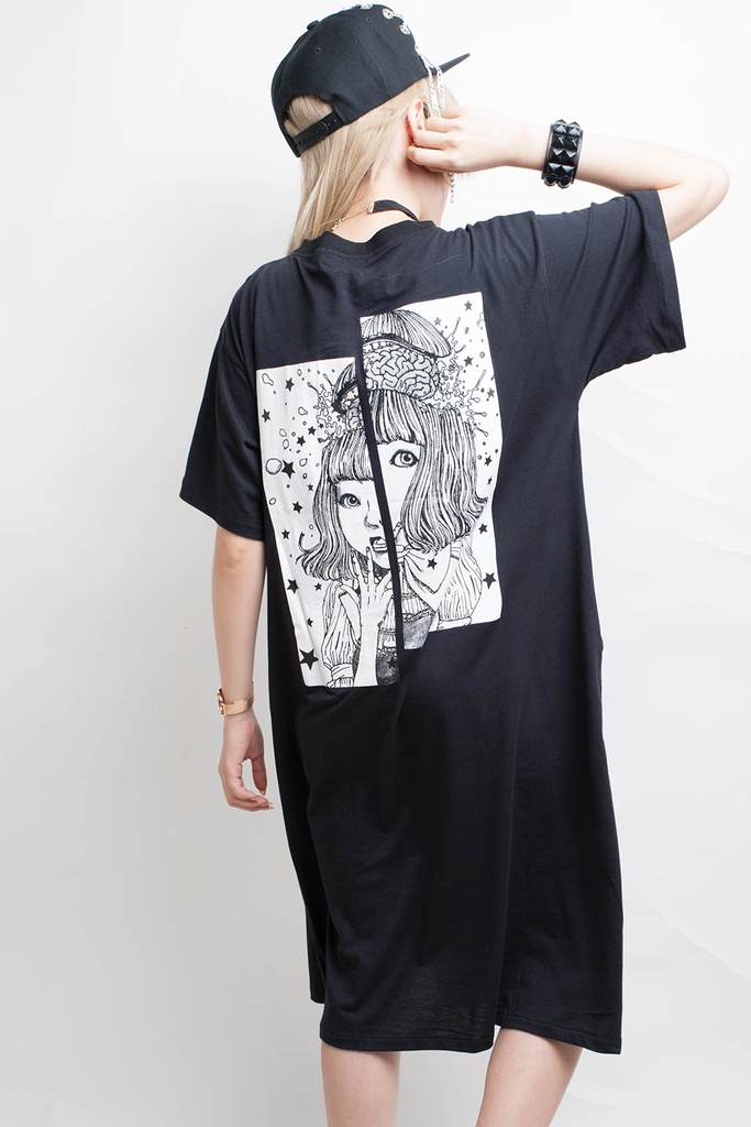 JillpunkオリジナルスタイユニセックスロングTシャツ ワンピース 秋葉原漫画少女お宅パンク ロック バンギャ KERA