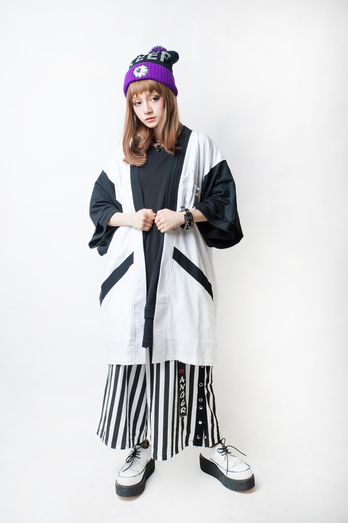 JillpunkオリジナルパンクKERAロックゆったり侍出陣ストライプ ワイドカプリ剣道パンツメンズ レディー V系