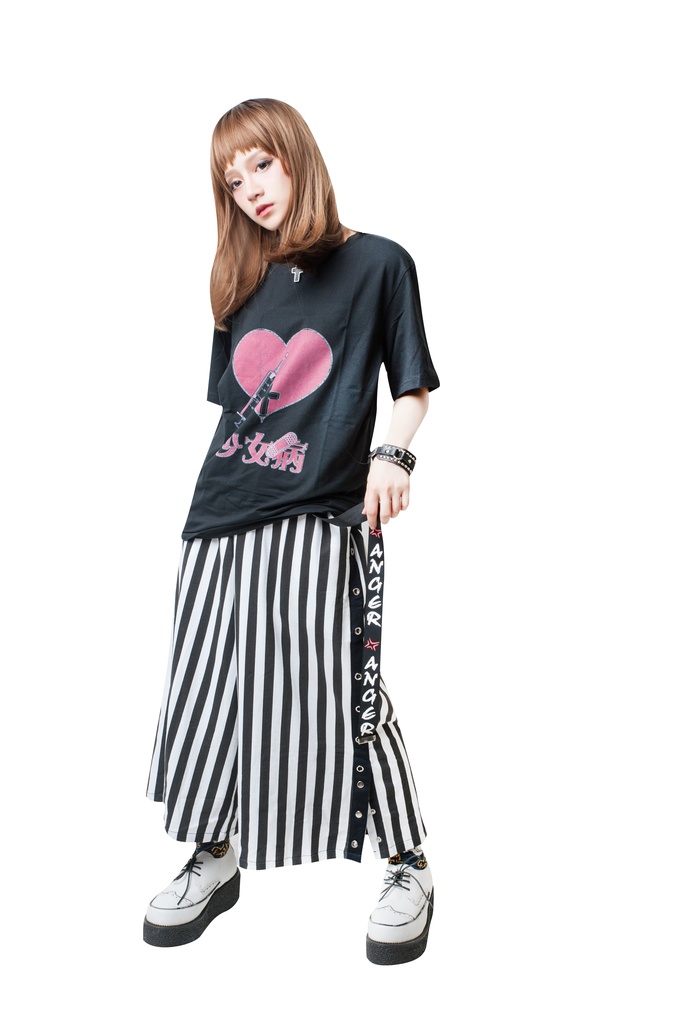 JillpunkオリジナルパンクKERAロックゆったり侍出陣ストライプ ワイドカプリ剣道パンツメンズ レディー V系