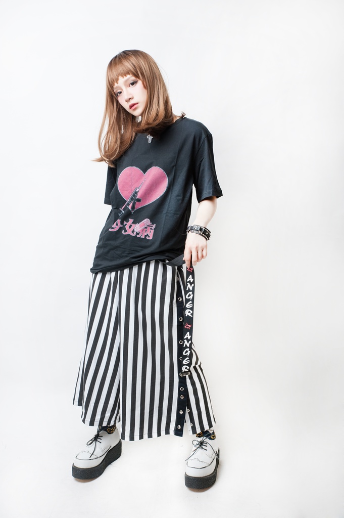 JillpunkオリジナルパンクKERAロックゆったり侍出陣ストライプ ワイドカプリ剣道パンツメンズ レディー V系