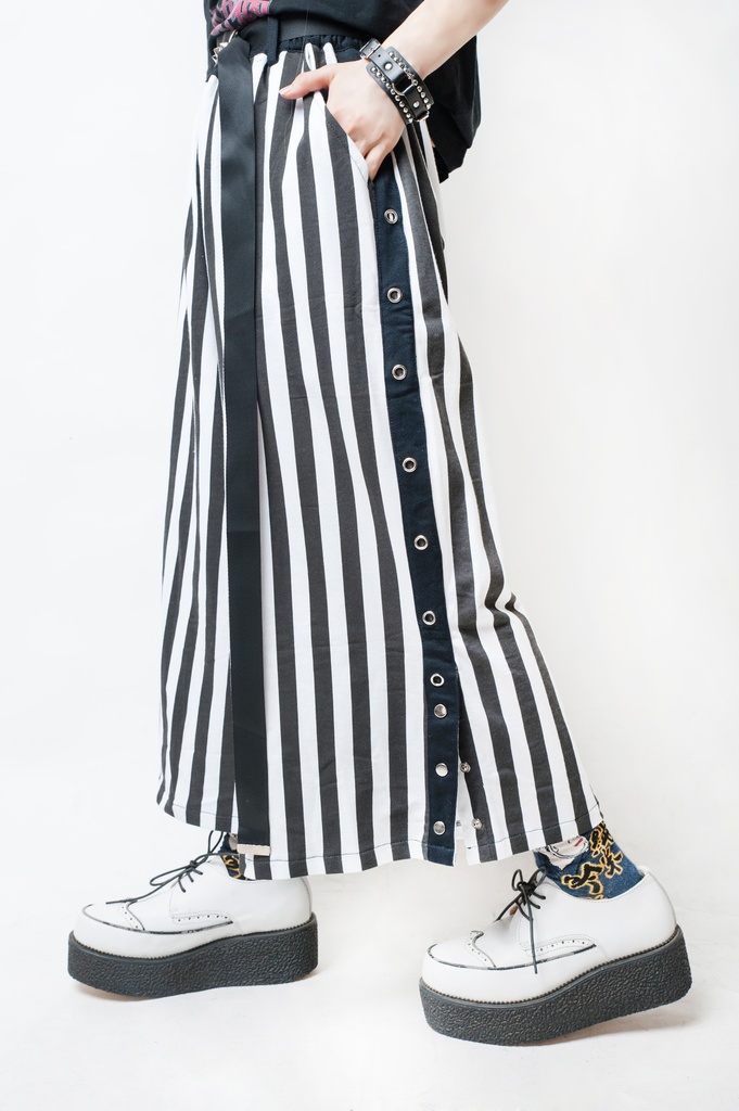 JillpunkオリジナルパンクKERAロックゆったり侍出陣ストライプ ワイドカプリ剣道パンツメンズ レディー V系