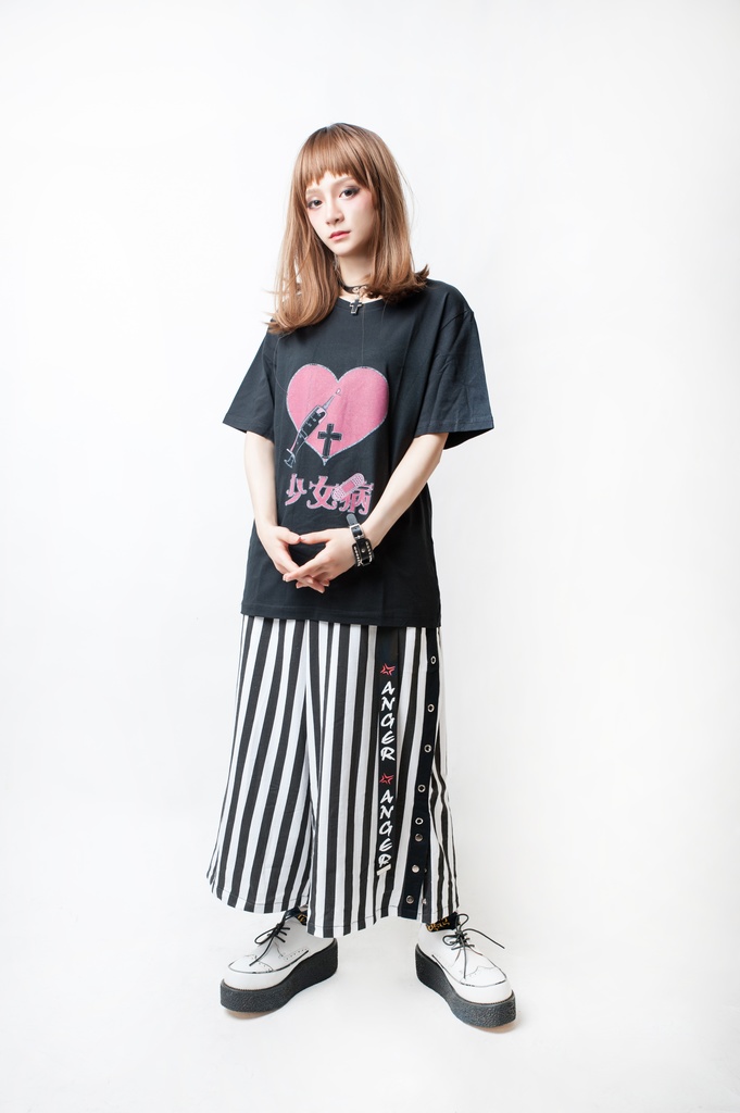 JillpunkオリジナルパンクKERAロックゆったり侍出陣ストライプ ワイドカプリ剣道パンツメンズ レディー V系