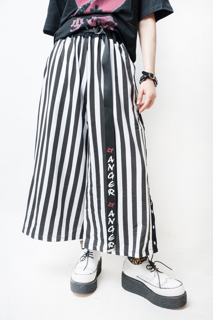 JillpunkオリジナルパンクKERAロックゆったり侍出陣ストライプ ワイドカプリ剣道パンツメンズ レディー V系