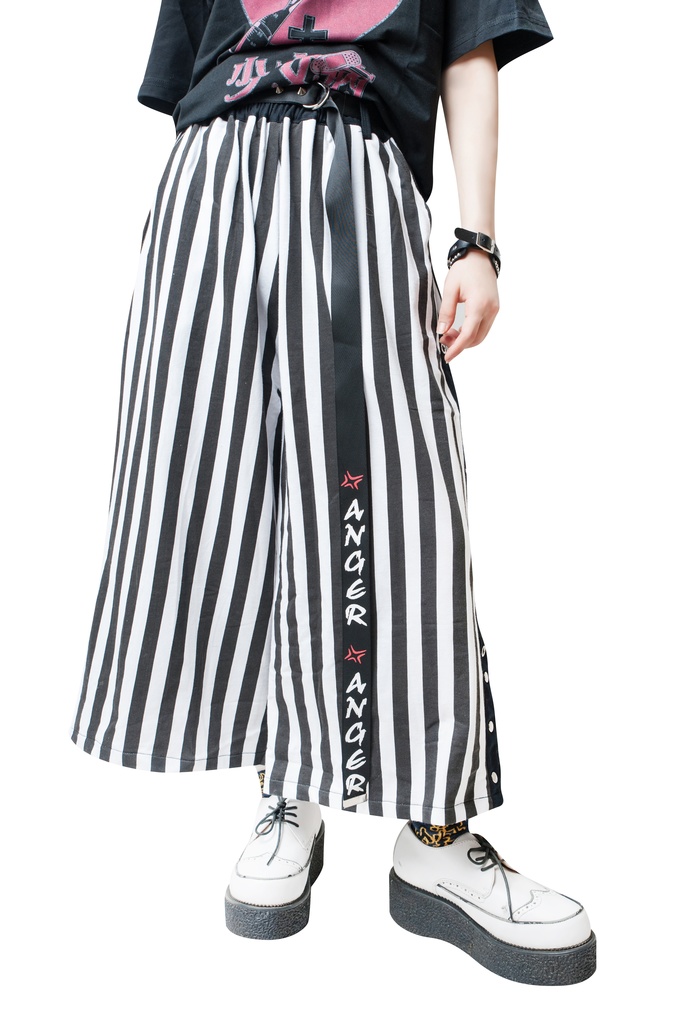 JillpunkオリジナルパンクKERAロックゆったり侍出陣ストライプ ワイドカプリ剣道パンツメンズ レディー V系