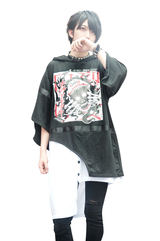 Jillpunkオリジナル怪乱舞ayakashi 口裂け女アシンメトリー裾ゆったりパーカー ホラー都市伝説V系秋葉系漫画お宅パンク ロック V系KERA