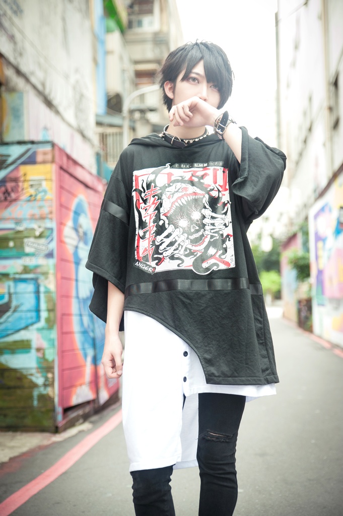 Jillpunkオリジナル怪乱舞ayakashi 口裂け女アシンメトリー裾ゆったりパーカー ホラー都市伝説V系秋葉系漫画お宅パンク ロック V系KERA