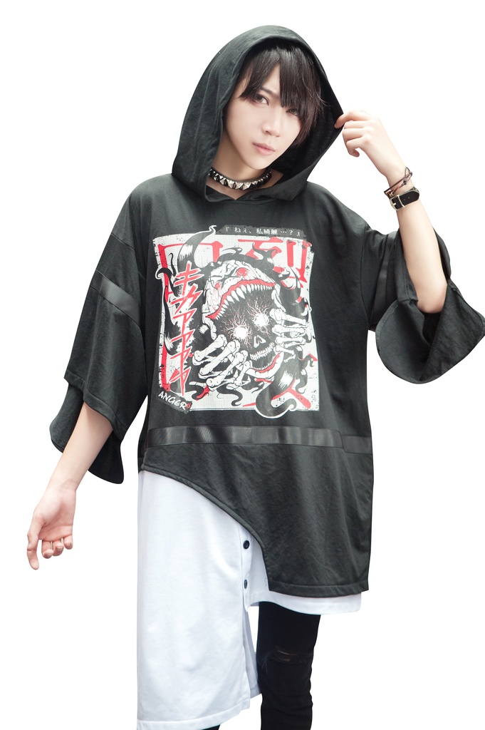 Jillpunkオリジナル怪乱舞ayakashi 口裂け女アシンメトリー裾ゆったりパーカー ホラー都市伝説V系秋葉系漫画お宅パンク ロック V系KERA