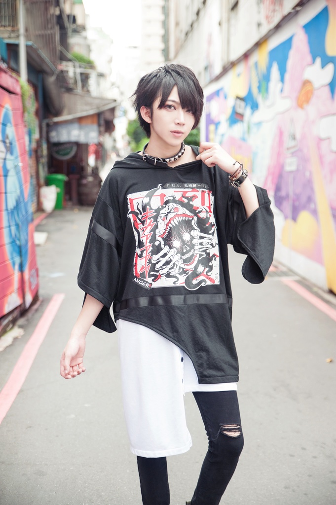 Jillpunkオリジナル怪乱舞ayakashi 口裂け女アシンメトリー裾ゆったりパーカー ホラー都市伝説V系秋葉系漫画お宅パンク ロック V系KERA