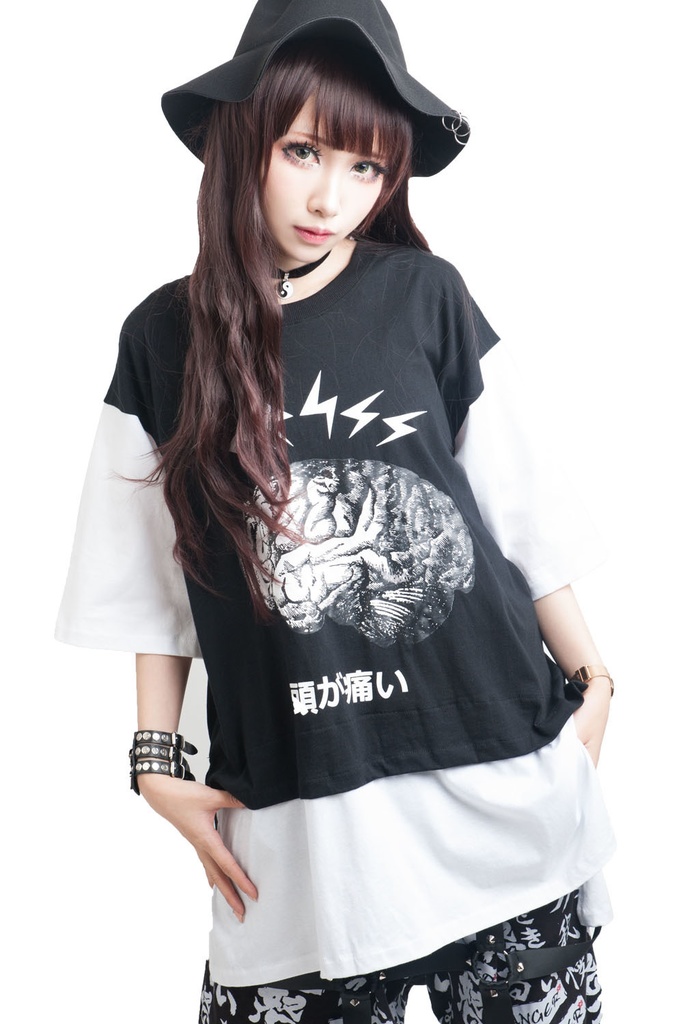 JillpunkオリジナルスタイルパンクKERA頭痛い寄生脳ゆったりレイヤードヒットカラーTシャツパンク KERA