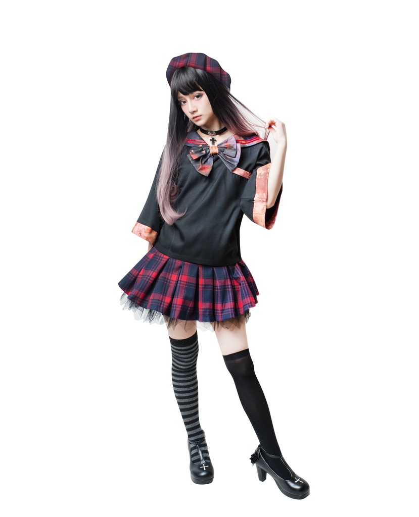 JillpunkオリジナルKERAイギリス王室学院風 二次コンタータン安全パンツ付きチェック柄レイヤードプリーツスカート パンクレディースV系