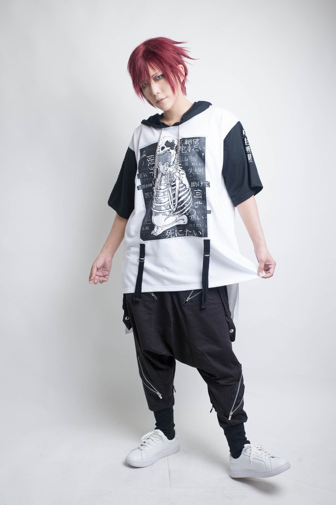 JillpunkオリジナルスタイルパンクKERA 地獄サドゥー行者苦行僧鉄チェーンゆったりディップヘムパーカーメンズ レディースV系