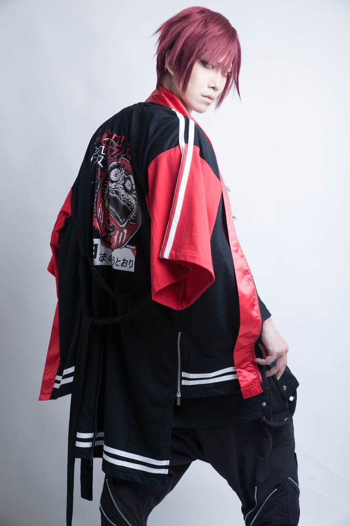 JillpunkオリジナルスタイルKERA怪乱舞 陰陽師赤ダルマの怒り現代甚平和風トップブレザージャケットメンズ レディースV系