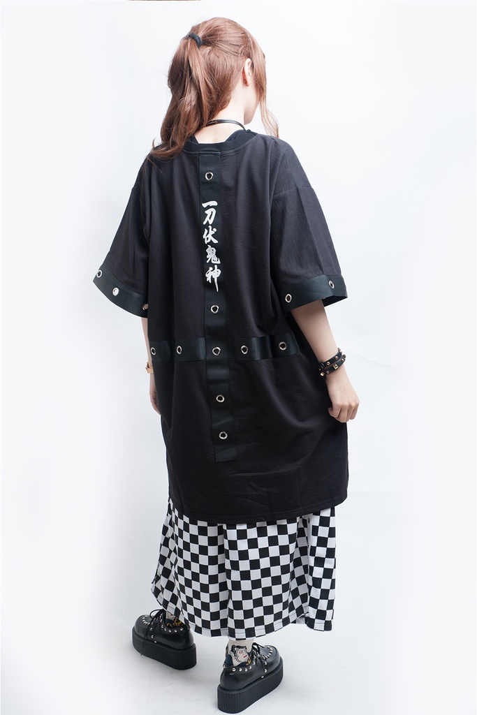 Jillpunkオリジナルスタイル鬼神斬破鎮魂人形アイアンリング付きゆったりTシャツ ホラー都市伝説V系秋葉原漫画お宅パンク ロック KERA