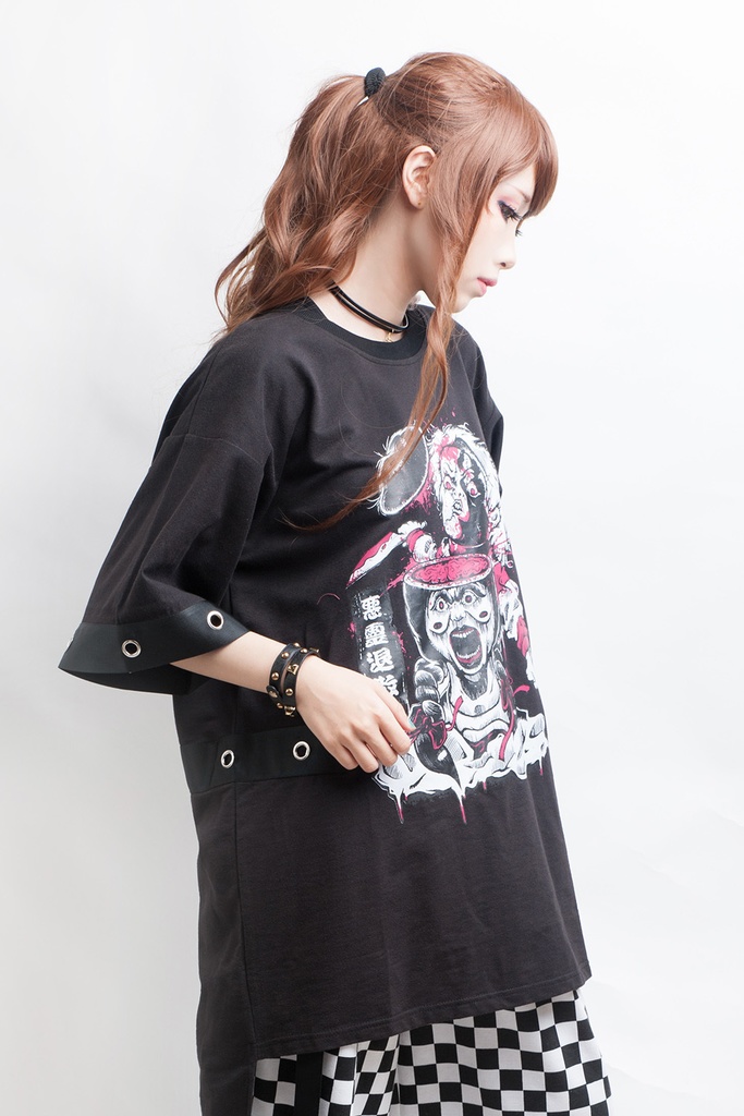 Jillpunkオリジナルスタイル鬼神斬破鎮魂人形アイアンリング付きゆったりTシャツ ホラー都市伝説V系秋葉原漫画お宅パンク ロック KERA