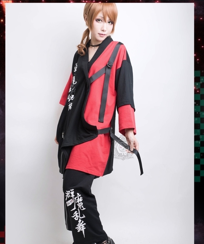 JillpunkオリジナルスタイルパンクKERA 聞いて極楽見て地獄カラス使者現代浴衣和風トップジャケットブレザー メンズ レディースV系