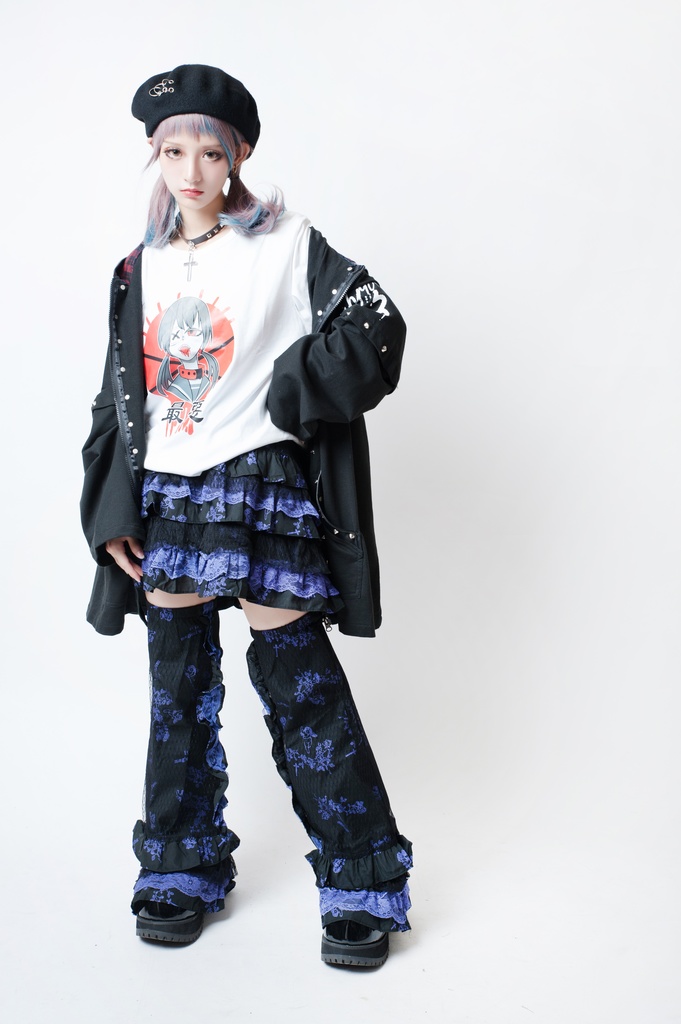 JillpunkオリジナルKERA エロス愛神キューピッドガーデン花柄上品レースフリルテイヤードスカート⋆レッグウォーマーセット COSPLAYレディースV系 姫系ゴシックロリータ おしゃれ可愛い萌え