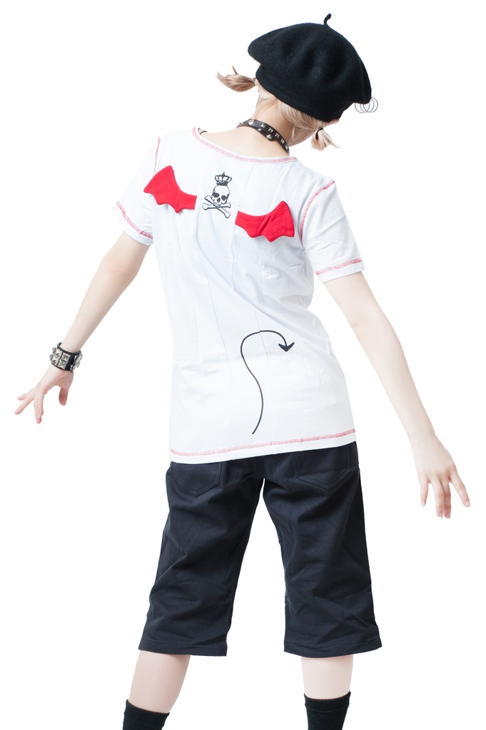 JillpunkオリジナルパンクKERA love&peaceレッサーデーモンインプクルーネック可愛い翼短袖スリムTシャツカットソー メンズ レディーズ ストリート系 カジュアル おしゃれ大きいサイズ男女兼用ハロウィンHALLOWEEN