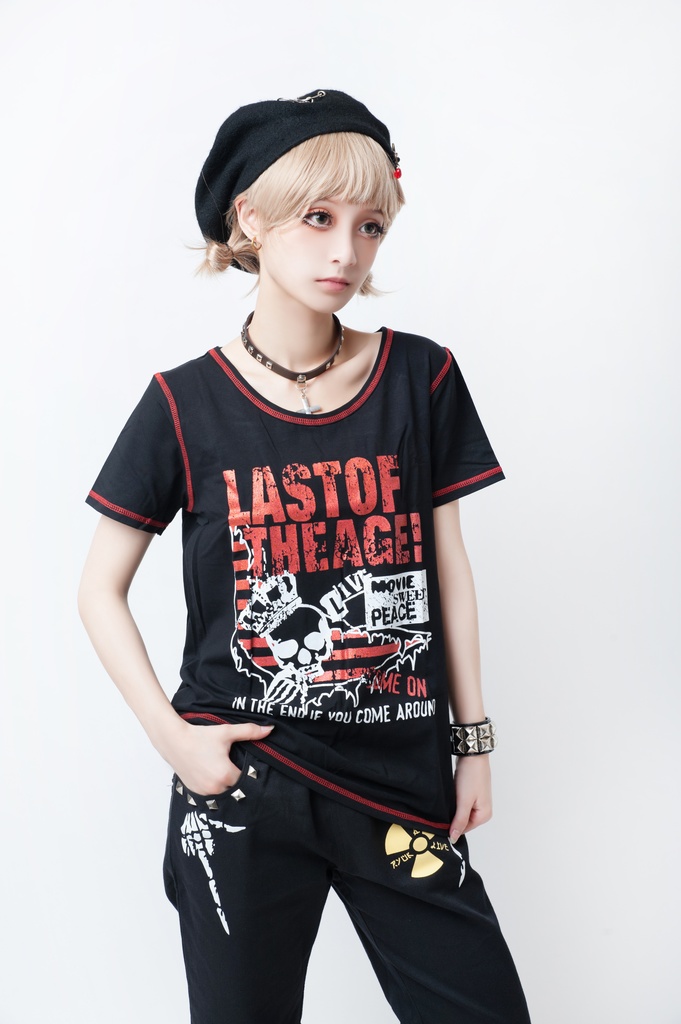 JillpunkオリジナルパンクKERA love&peaceレッサーデーモンインプクルーネック可愛い翼短袖スリムTシャツカットソー メンズ レディーズ ストリート系 カジュアル おしゃれ大きいサイズ男女兼用ハロウィンHALLOWEEN