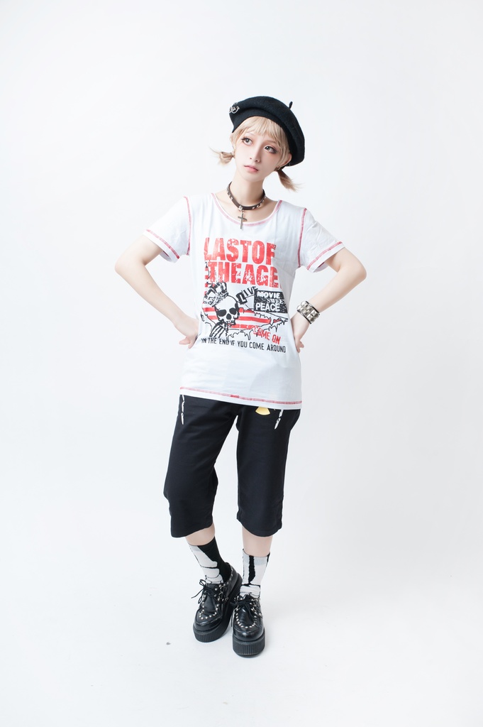 JillpunkオリジナルパンクKERA love&peaceレッサーデーモンインプクルーネック可愛い翼短袖スリムTシャツカットソー メンズ レディーズ ストリート系 カジュアル おしゃれ大きいサイズ男女兼用ハロウィンHALLOWEEN