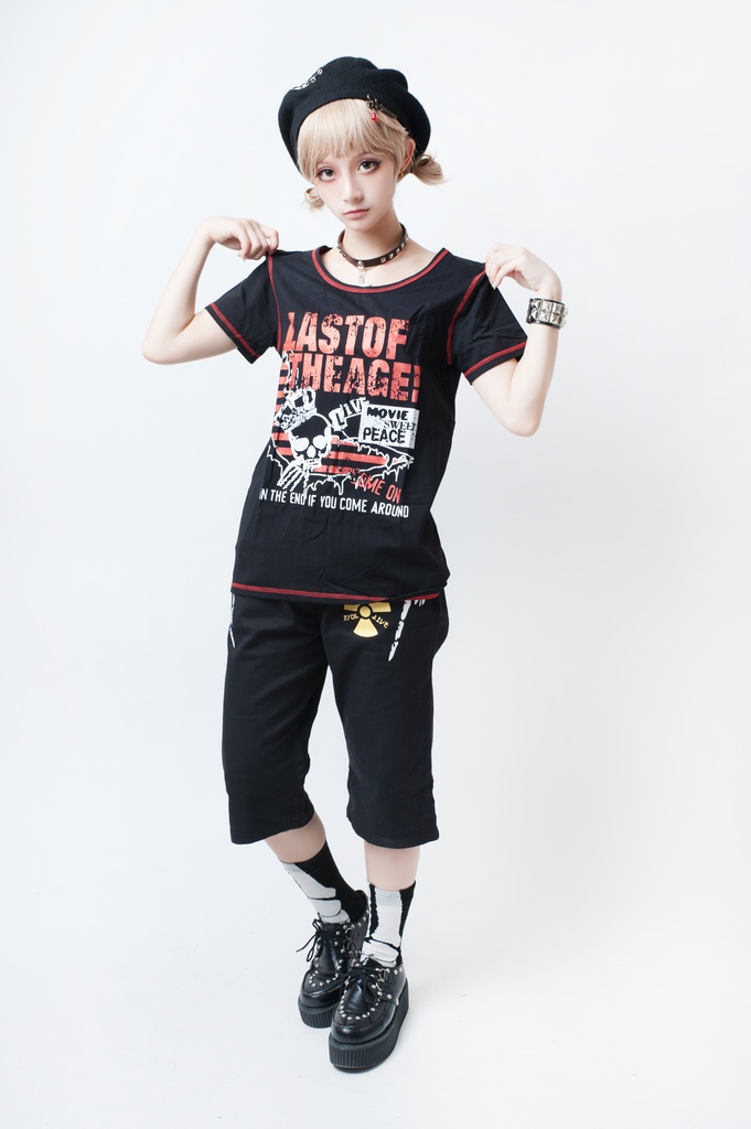 JillpunkオリジナルパンクKERA love&peaceレッサーデーモンインプクルーネック可愛い翼短袖スリムTシャツカットソー メンズ レディーズ ストリート系 カジュアル おしゃれ大きいサイズ男女兼用ハロウィンHALLOWEEN