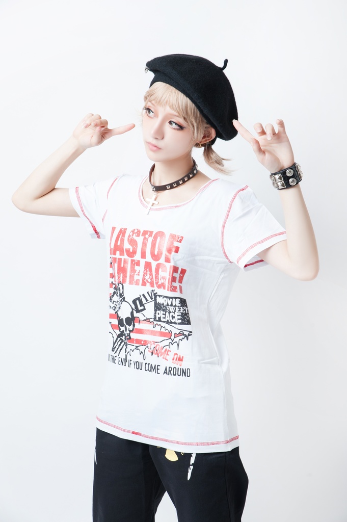 JillpunkオリジナルパンクKERA love&peaceレッサーデーモンインプクルーネック可愛い翼短袖スリムTシャツカットソー メンズ レディーズ ストリート系 カジュアル おしゃれ大きいサイズ男女兼用ハロウィンHALLOWEEN