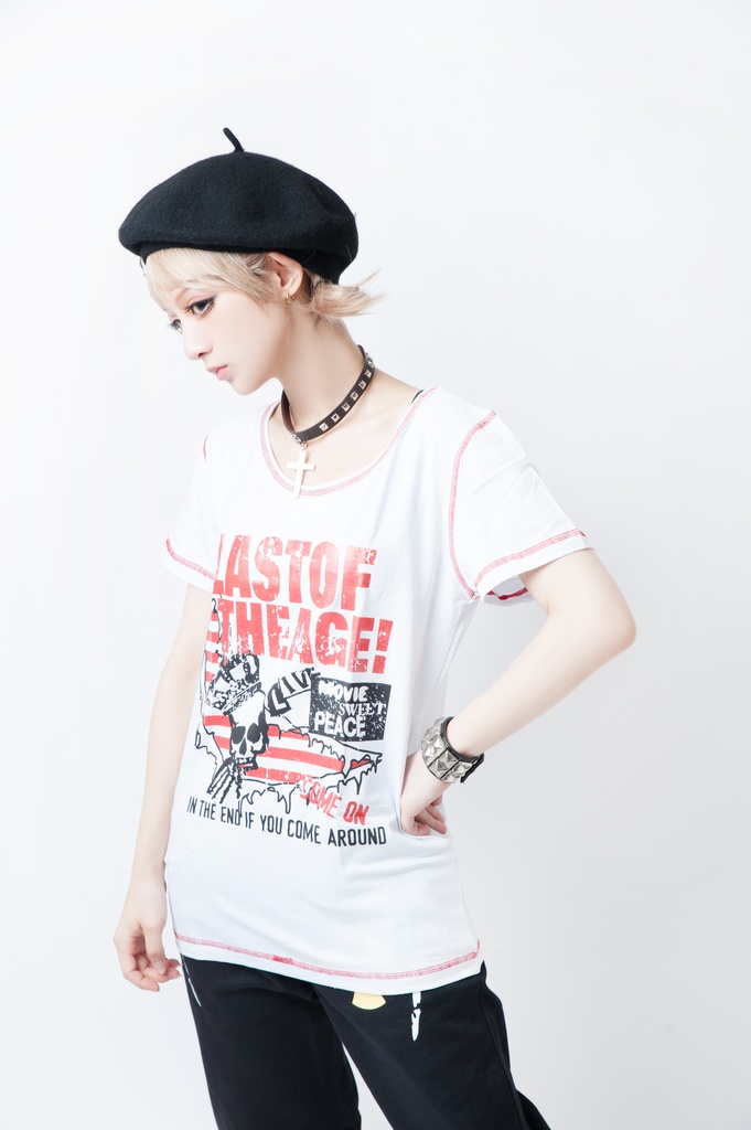 JillpunkオリジナルパンクKERA love&peaceレッサーデーモンインプクルーネック可愛い翼短袖スリムTシャツカットソー メンズ レディーズ ストリート系 カジュアル おしゃれ大きいサイズ男女兼用ハロウィンHALLOWEEN