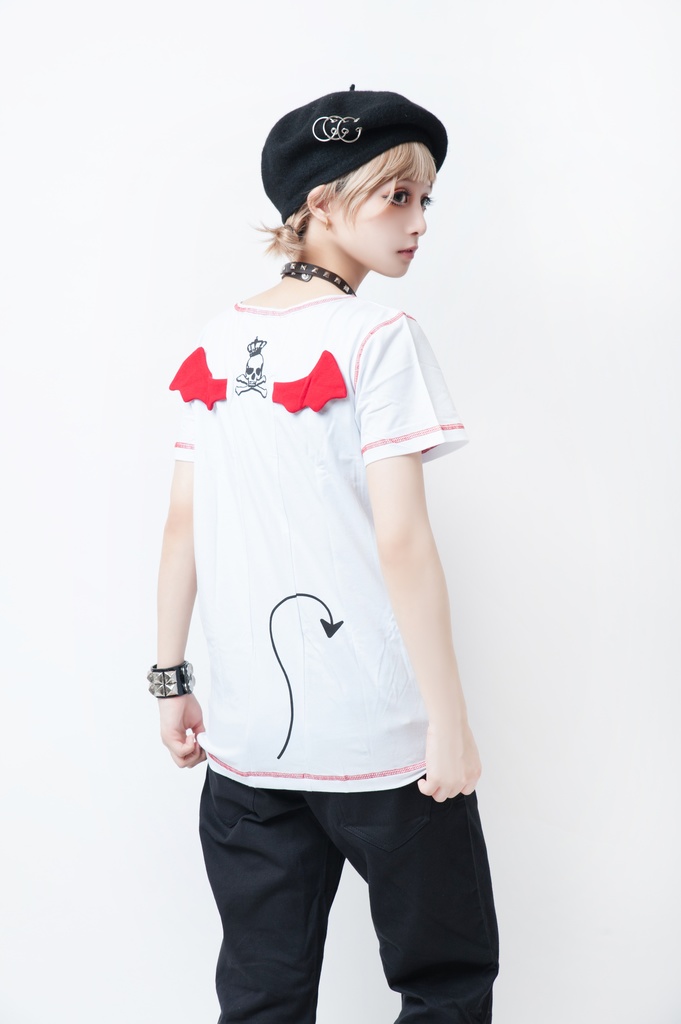 JillpunkオリジナルパンクKERA love&peaceレッサーデーモンインプクルーネック可愛い翼短袖スリムTシャツカットソー メンズ レディーズ ストリート系 カジュアル おしゃれ大きいサイズ男女兼用ハロウィンHALLOWEEN