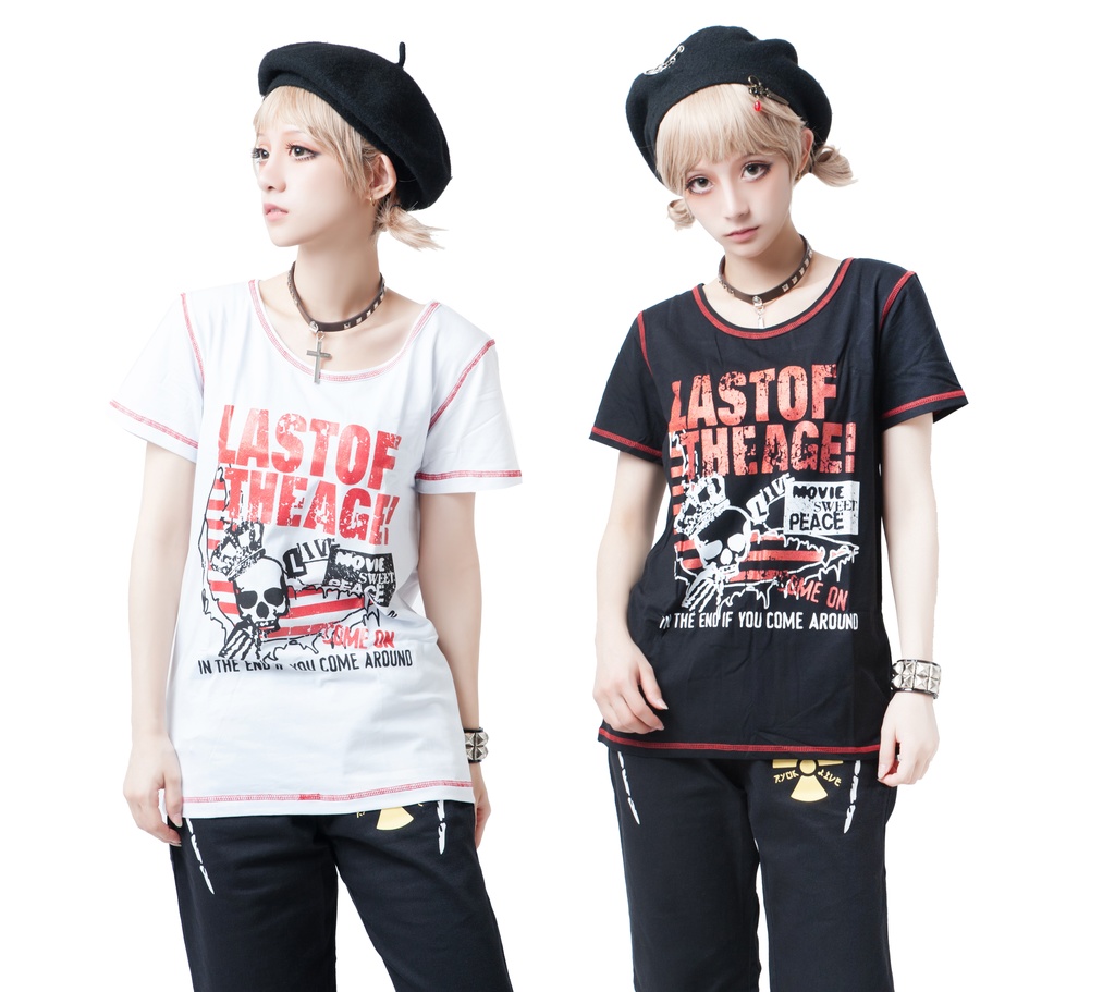 JillpunkオリジナルパンクKERA love&peaceレッサーデーモンインプクルーネック可愛い翼短袖スリムTシャツカットソー メンズ レディーズ ストリート系 カジュアル おしゃれ大きいサイズ男女兼用ハロウィンHALLOWEEN