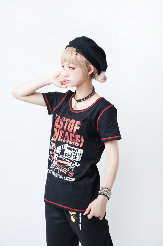 JillpunkオリジナルパンクKERA love&peaceレッサーデーモンインプクルーネック可愛い翼短袖スリムTシャツカットソー メンズ レディーズ ストリート系 カジュアル おしゃれ大きいサイズ男女兼用ハロウィンHALLOWEEN