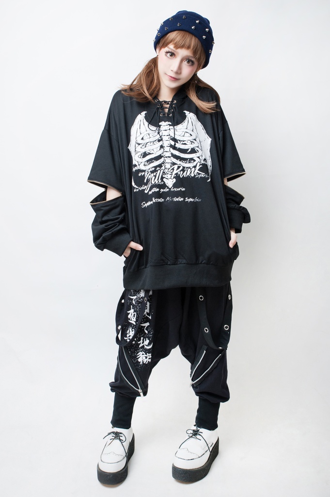 JillpunkオリジナルスタイルKERA ヘルボーイ下界悪魔3D角付きゆったりパーカー メンズ レディーズ ストリート系 カジュアル おしゃれ大きいサイズ男女兼用ヒップホップ