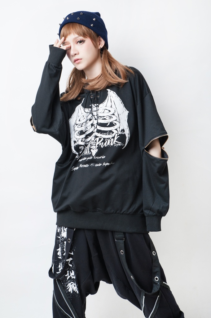 JillpunkオリジナルスタイルKERA ヘルボーイ下界悪魔3D角付きゆったりパーカー メンズ レディーズ ストリート系 カジュアル おしゃれ大きいサイズ男女兼用ヒップホップ