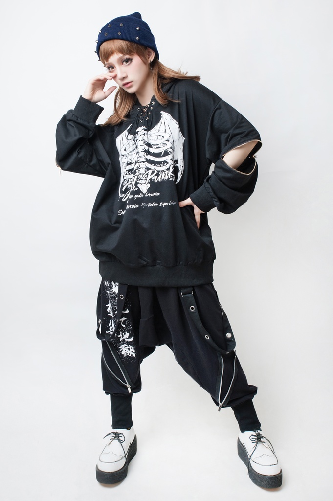 JillpunkオリジナルスタイルKERA ヘルボーイ下界悪魔3D角付きゆったりパーカー メンズ レディーズ ストリート系 カジュアル おしゃれ大きいサイズ男女兼用ヒップホップ