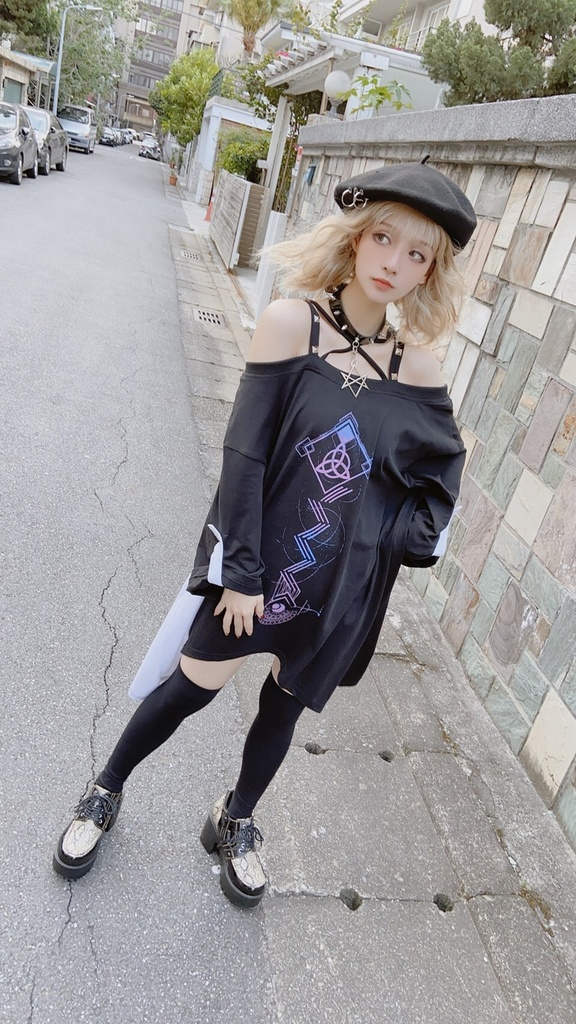 JillpunkオリジナルパンクKERA ドリームキャッチャーdreamcatcherオフショルダー両面プリントセクシーワンピース・ドレスアシンメトリーゆったりチュニック メンズ レディー V系カッコいい おしゃれ大きいサイズ男女兼用ファッション秋葉系