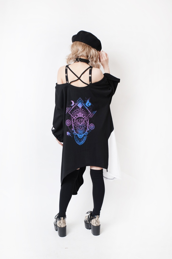 JillpunkオリジナルパンクKERA ドリームキャッチャーdreamcatcherオフショルダー両面プリントセクシーワンピース・ドレスアシンメトリーゆったりチュニック メンズ レディー V系カッコいい おしゃれ大きいサイズ男女兼用ファッション秋葉系